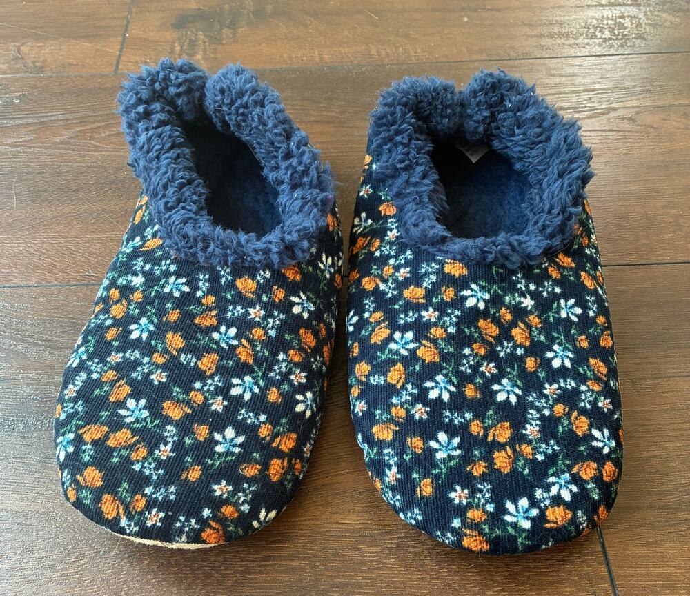 Snoozies Women's Slippers, Floral Blue Orange, Size Large/9